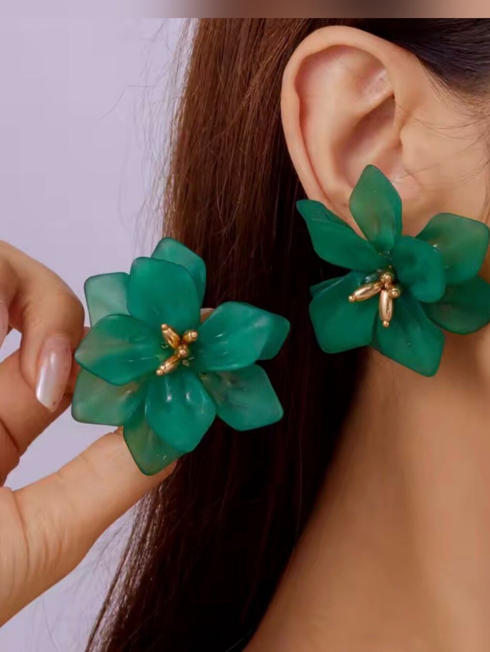 Emerald Floral Clip-On Earrings with Gold Accents